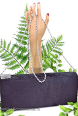 Zwarte luxe avond bruidstasje met strass steentjes