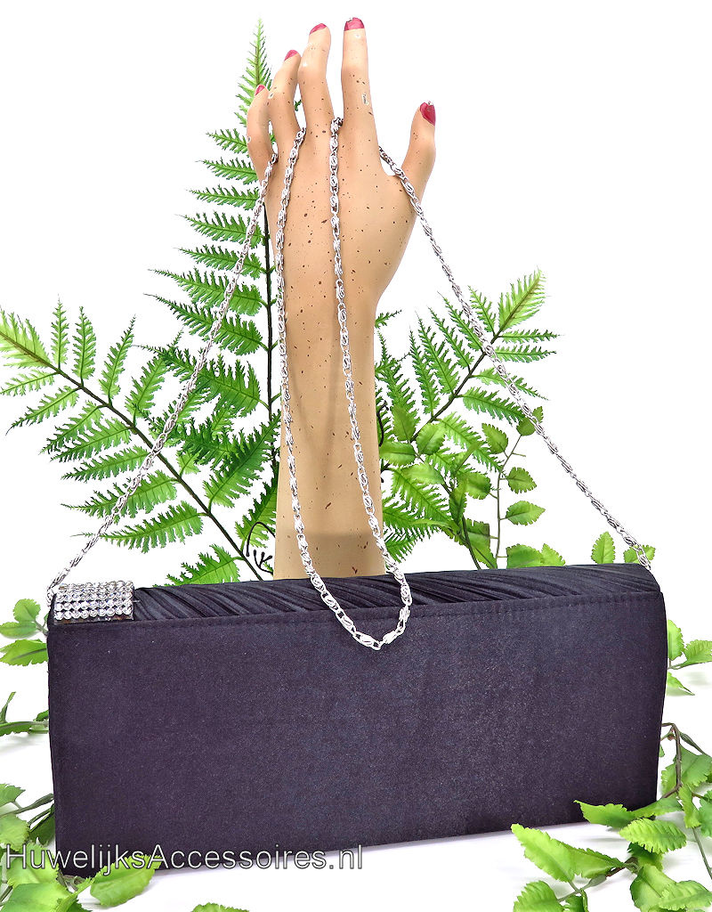 Zwarte luxe avond bruidstasje met strass steentjes