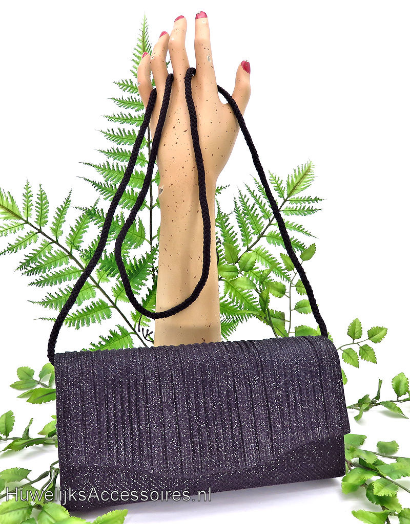 Sprankelende elegante zwarte uitgangtasje met ribstof