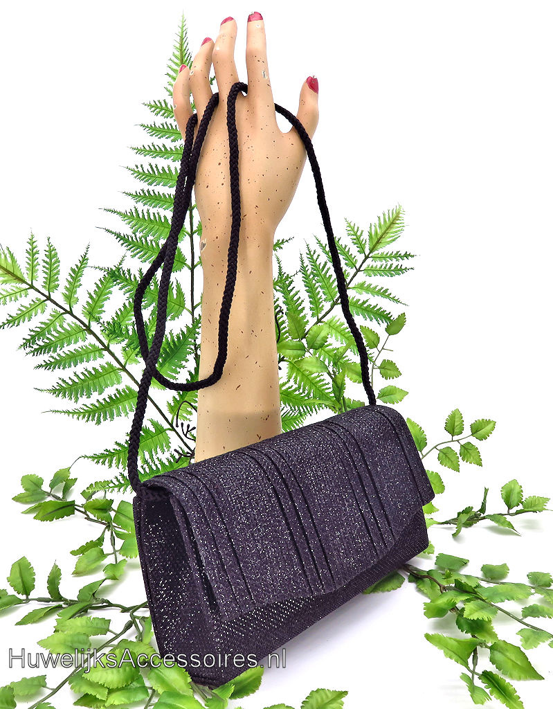 Sprankelende elegante zwarte uitgangtasje met ribstof