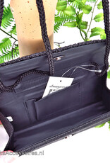 Sprankelende elegante zwarte uitgangtasje met ribstof