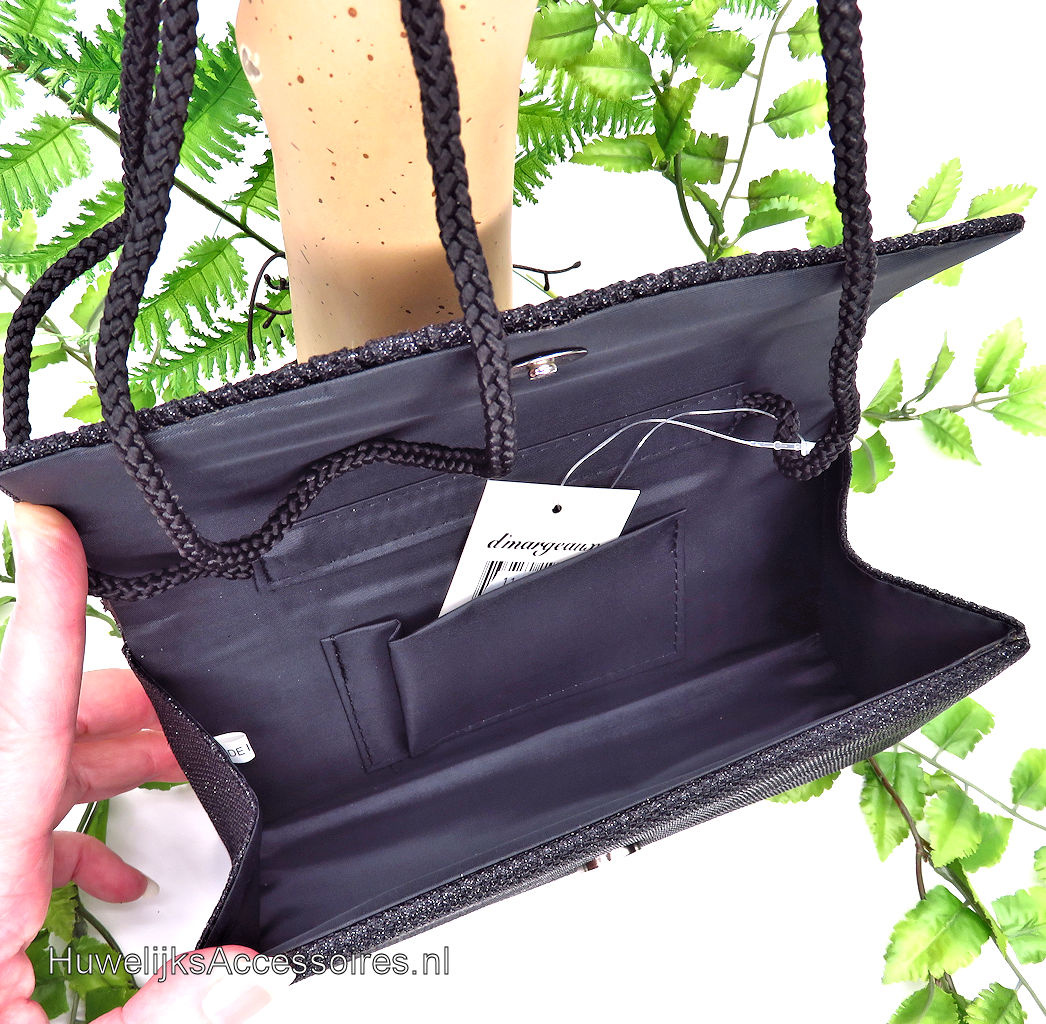 Sprankelende elegante zwarte uitgangtasje met ribstof