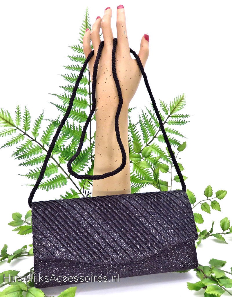 Sprankelende elegante zwarte uitgangtasje met ribstof