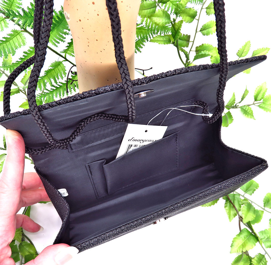 Sprankelende elegante zwarte uitgangtasje met ribstof