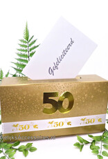 Gouden bruiloft enveloppendoos met jubileum lint