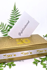Gouden jubileum enveloppendoos met jubileum lint