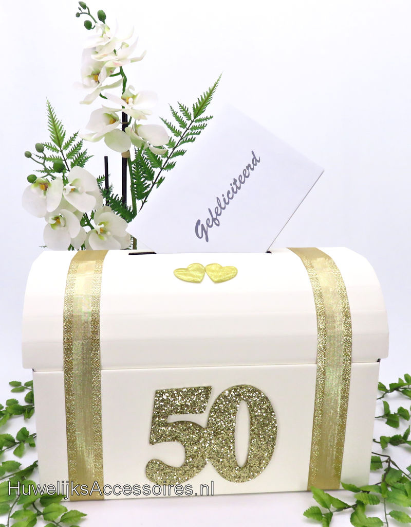 Gouden bruiloft enveloppendoos met gouden lint