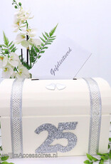 Zilver jubileum huwelijk enveloppendoos met grote zilver "25"