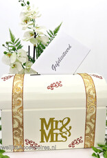 Mr & Mrs bruiloft enveloppe box versierd met goud, koper en brons