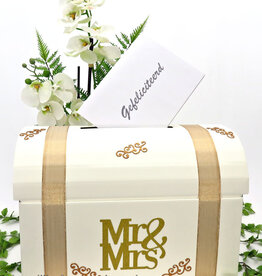 Mr & Mrs receptie enveloppendoos met koper versierd