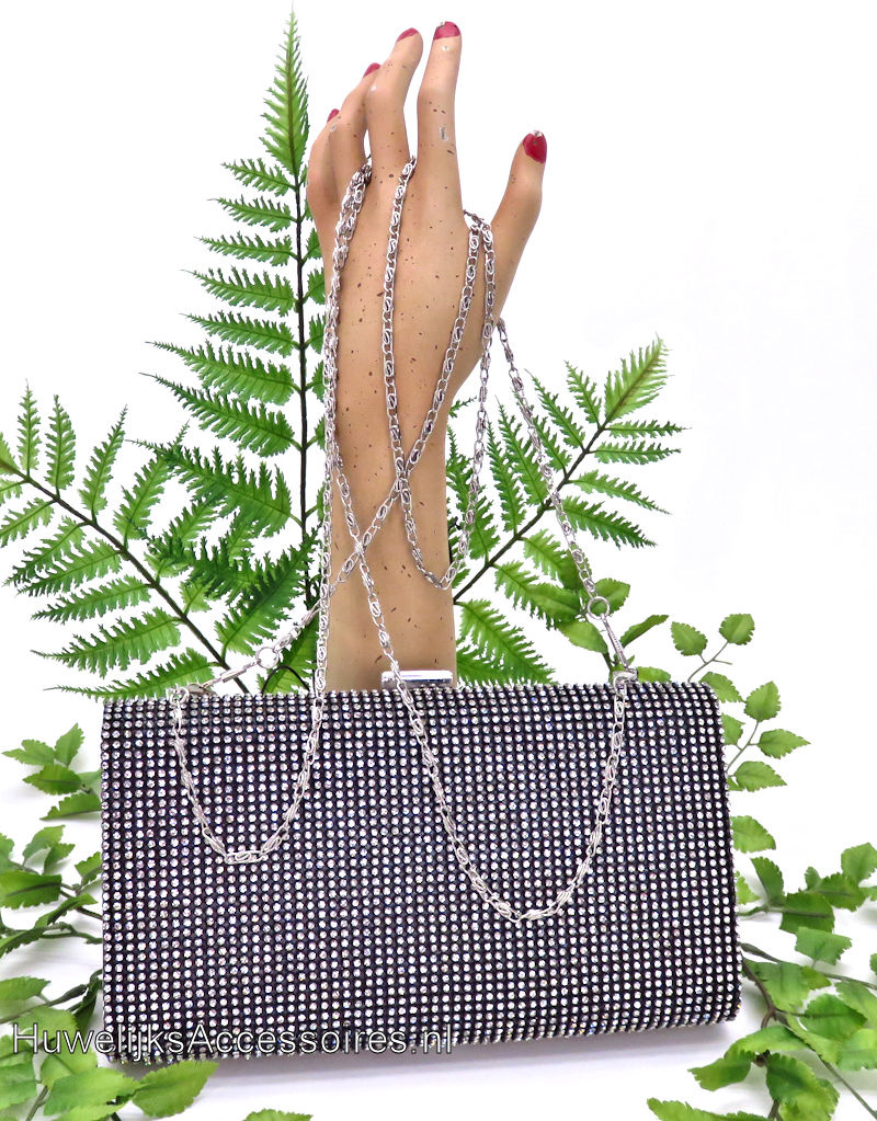 Prachtige zwarte luxe clutch box met strass steentjes