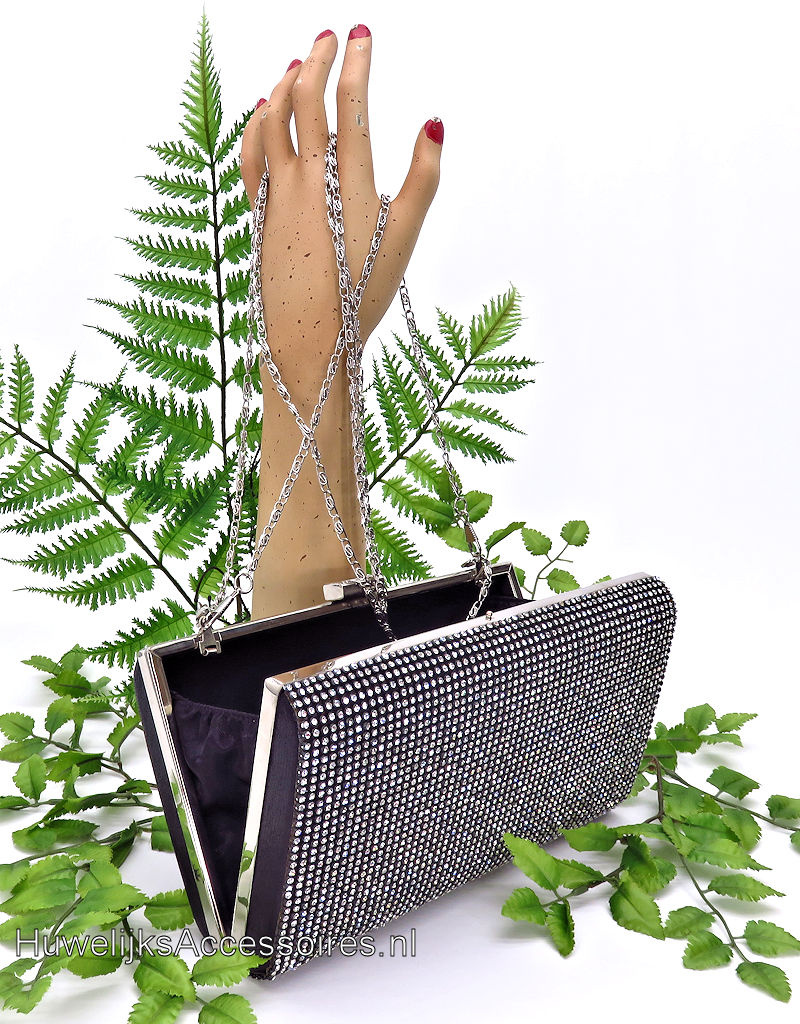 Prachtige zwarte luxe clutch box met strass steentjes