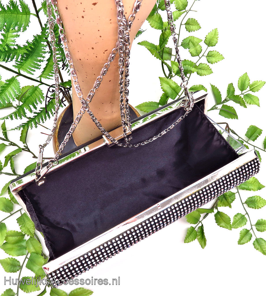Prachtige zwarte luxe clutch box met strass steentjes