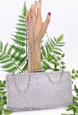 Zeer luxe zilverkleurig clutch box met strass steentjes