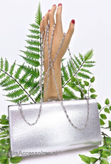 Zeer luxe zilverkleurig clutch box met strass steentjes