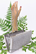 Zeer luxe zilverkleurig clutch box met strass steentjes