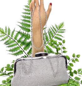 Zilverkleurig bruidstasje met strass stenen