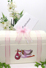 Roze Ooievaar - Baby Shower enveloppendoos