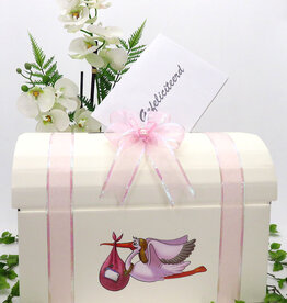 Roze Ooievaar - Geboorte enveloppendoos