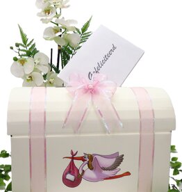 Roze Ooievaar - Geboorte enveloppendoos