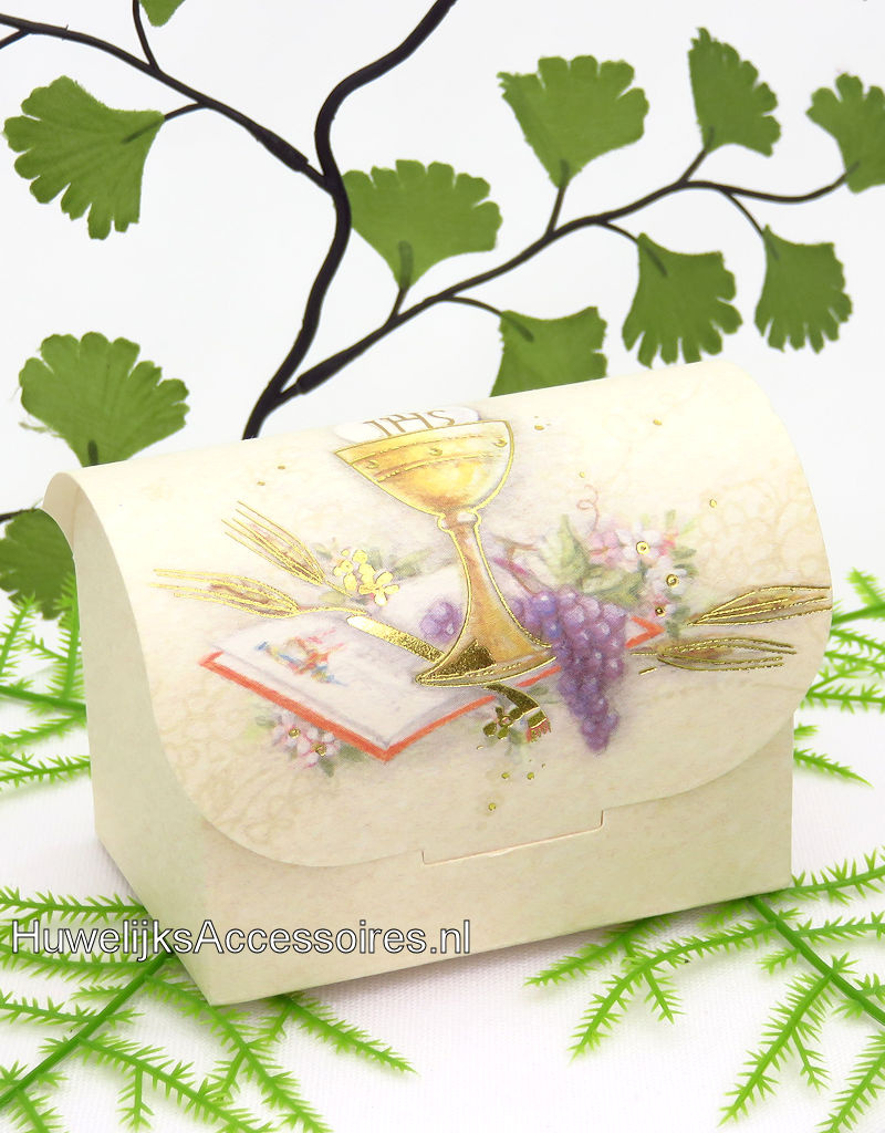 Heilige communie bedankje doosje met gouden kelk