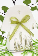 Communie tuniekjurk als bedankje versierd met gouden lint