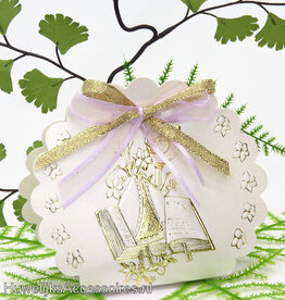 Heilige communie bedankje met gouden lint