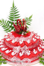 Bruiloft bedankjes taart versierd met geluksduifjes