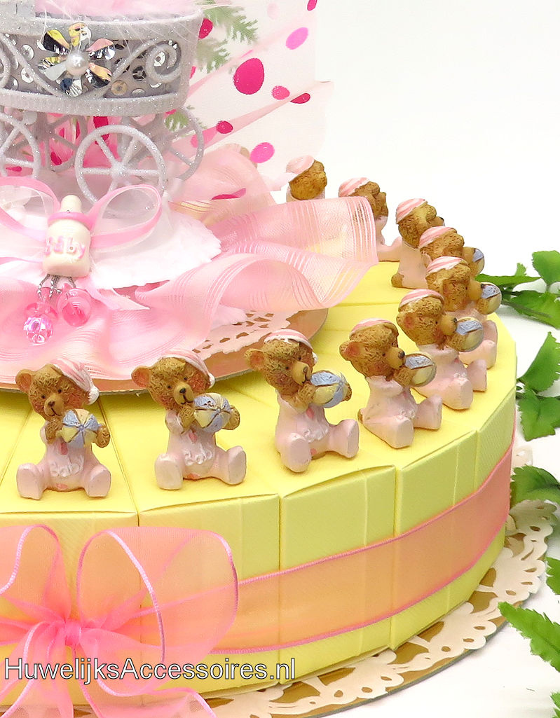 Baby shower bedankjes met roze beertjes