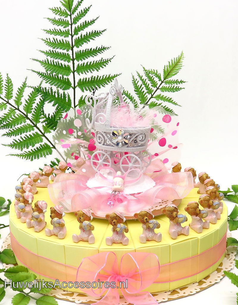 Baby shower bedankjes met roze beertjes
