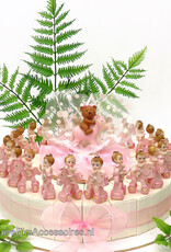 Geboorte bedankjes baby's op een roze rij paardjes