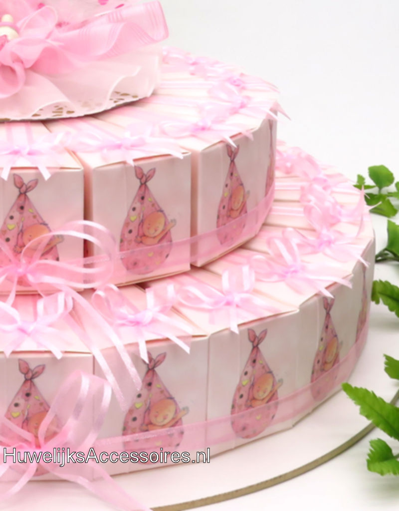 Geboorte bedankjes met roze ooievaren