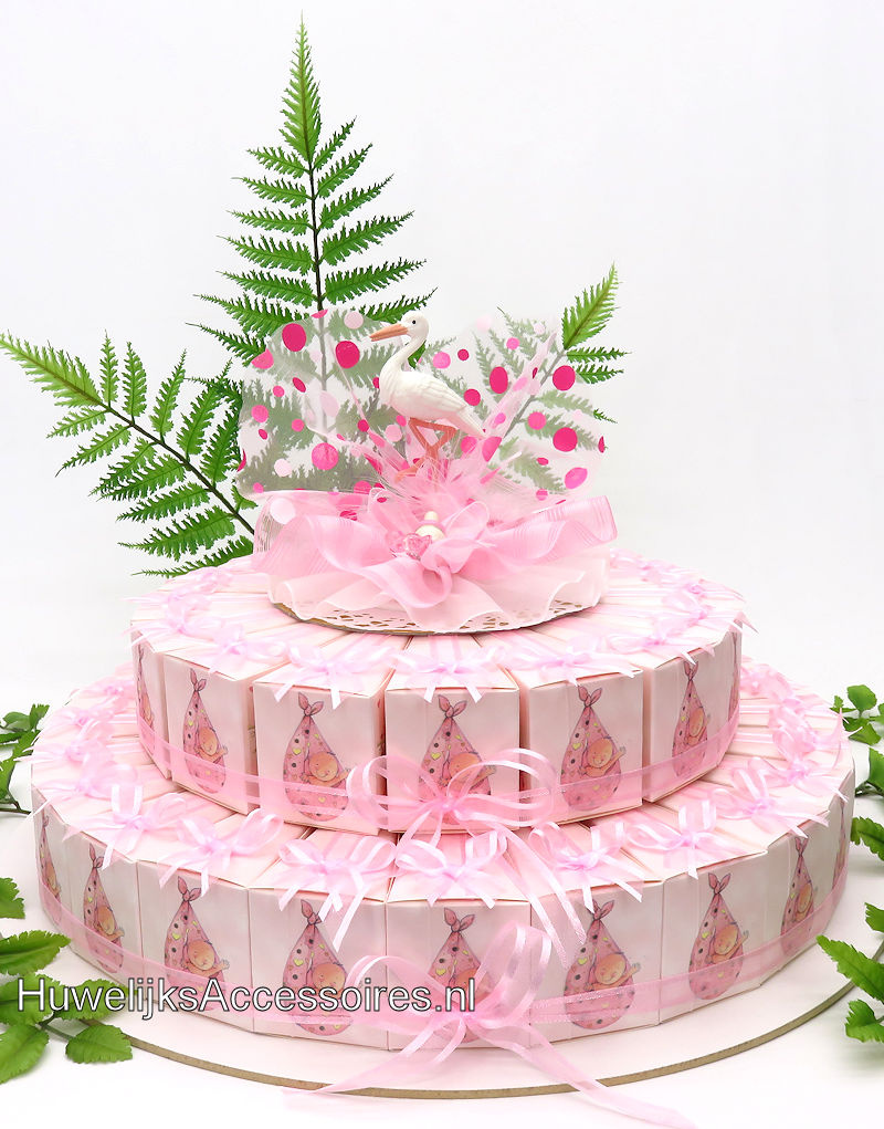 Geboorte bedankjes met roze ooievaren