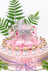 Bedankjes met baby's die in witte en lila pyjama's aanhebben