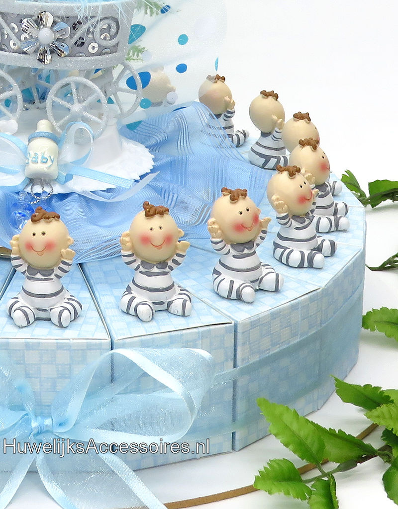 Kraam bedankjes met baby's in grijs en  wit pyjama's