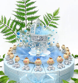 Bedankjes met baby's in grijs en in witte pyjama's