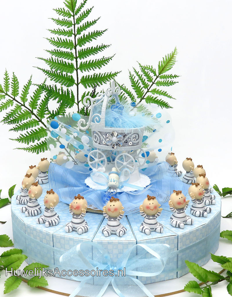 Kraam bedankjes met baby's in grijs en  wit pyjama's