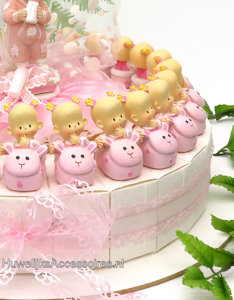 Doop bedankjes met roze baby’s in roze wagentjes