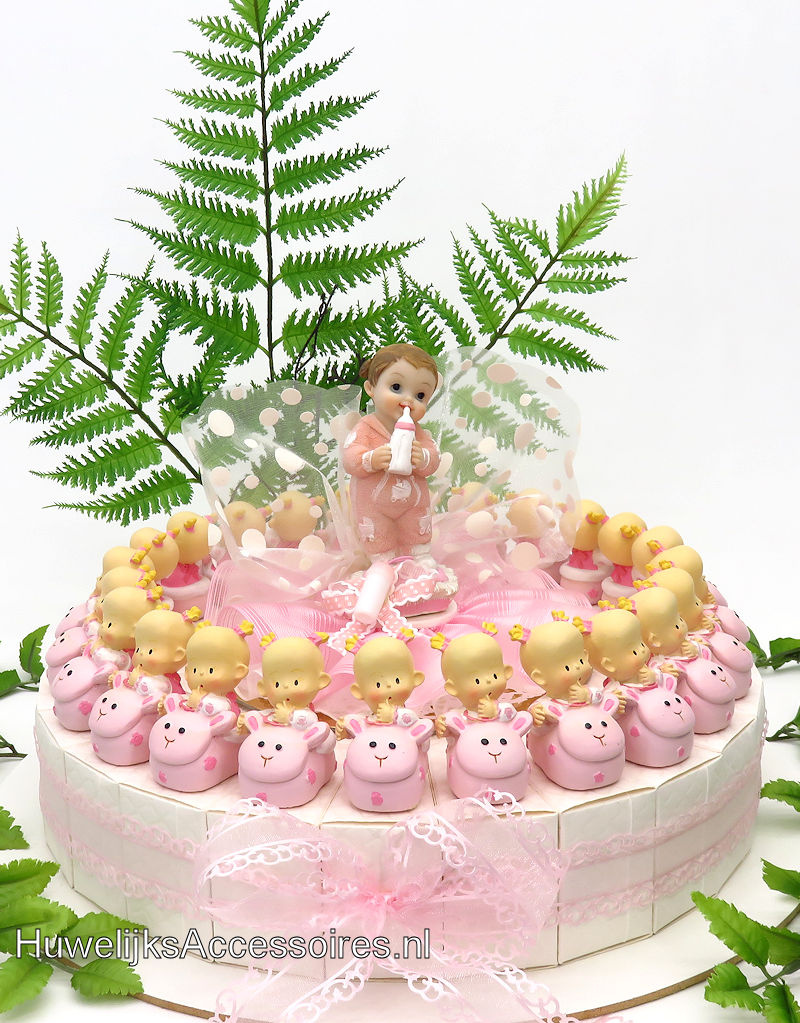 Doop bedankjes met roze baby’s in roze wagentjes