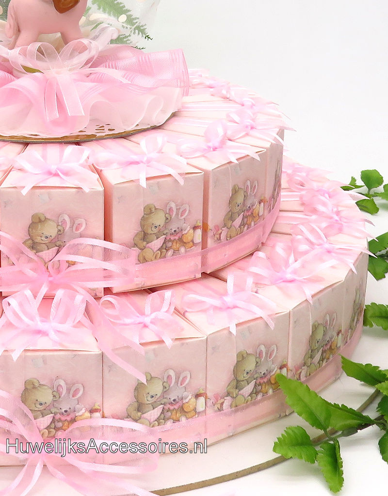 Geboorte bedankjes met roze beertjes