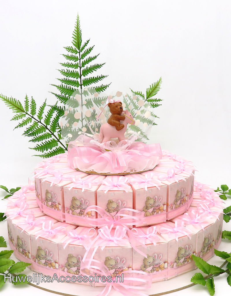 Geboorte bedankjes met roze beertjes