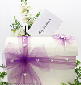 Enveloppendoos crème met paarse tule