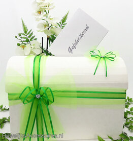 Enveloppendoos versiert met licht groene tule