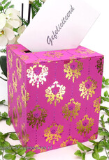 Moderne enveloppendoos gedecoreerd met goud en fuchsia glitter