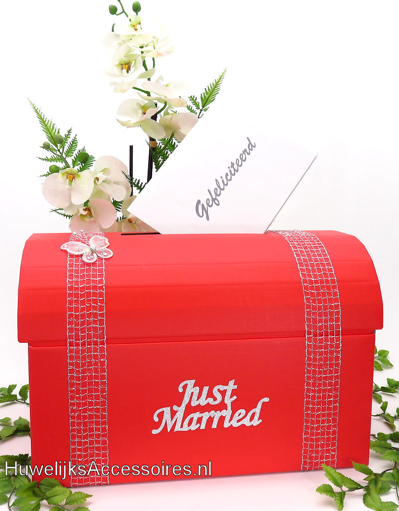 Romantisch rode en zilver receptie enveloppendoos