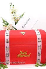 Rood bruiloft receptie enveloppendoos - 'Just Married'