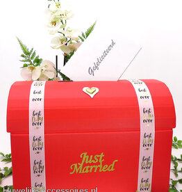 Rood bruiloft enveloppendoos - 'Just Married'
