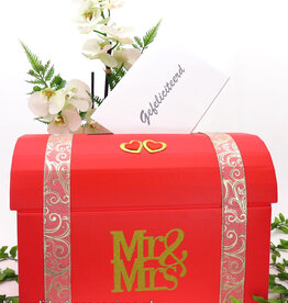 Mr & Mrs rood enveloppendoos met goud