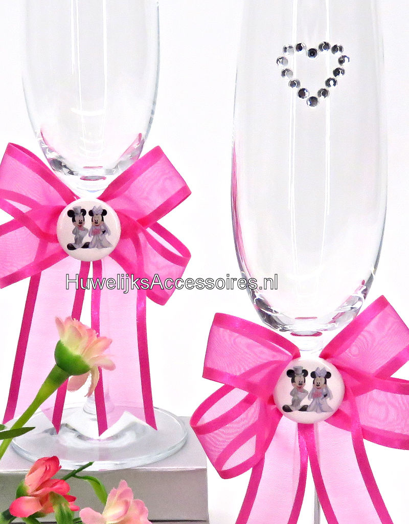 Disney Champagneglazen versierd met Mickey en Minnie erop