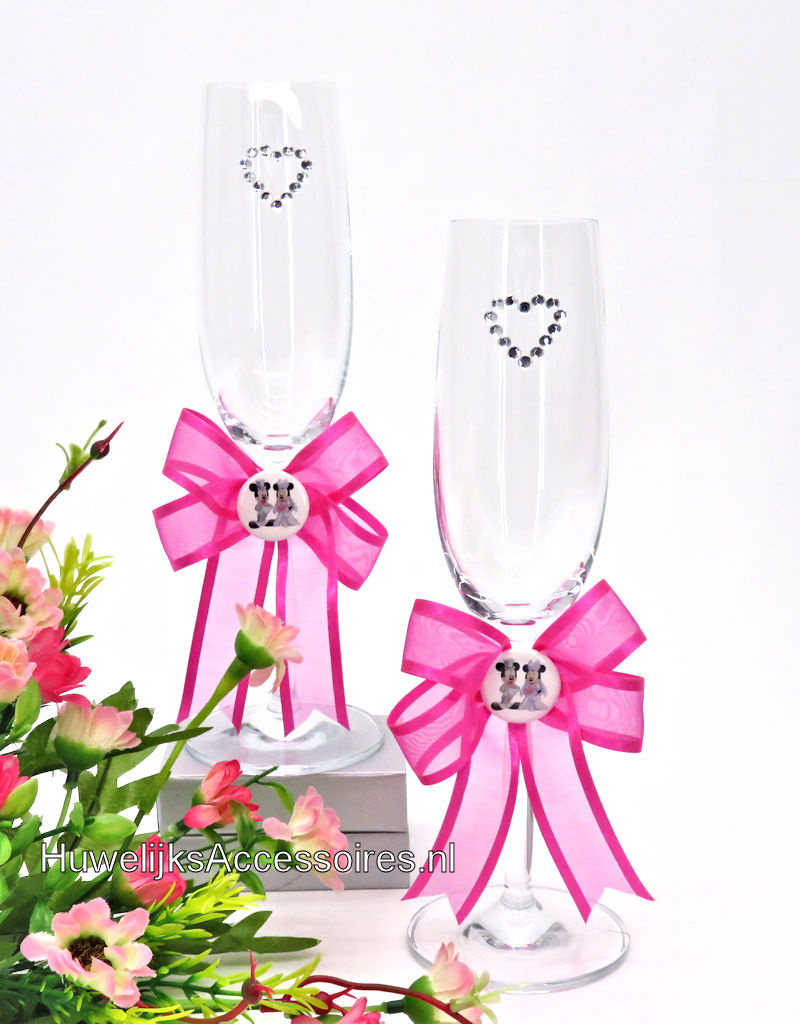 Disney Champagneglazen versierd met Mickey en Minnie erop